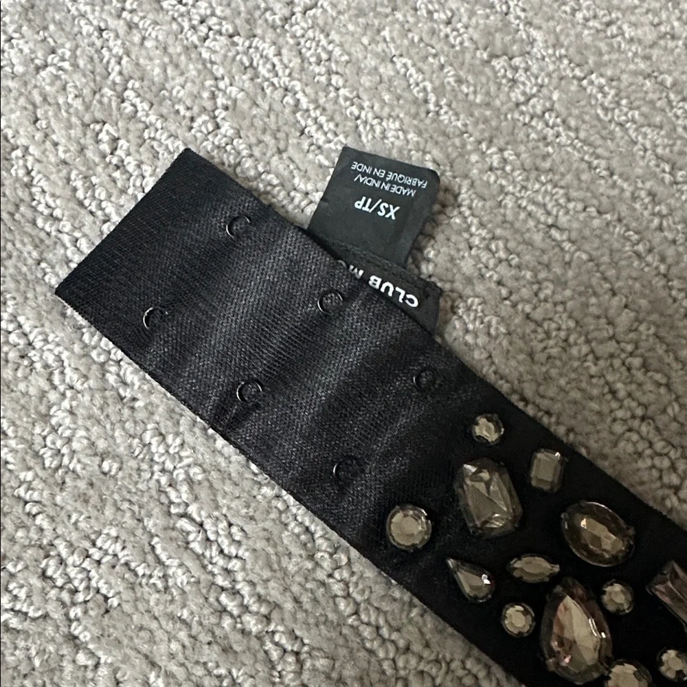 Club Monaco Black Satin Jeweled Waist Belt